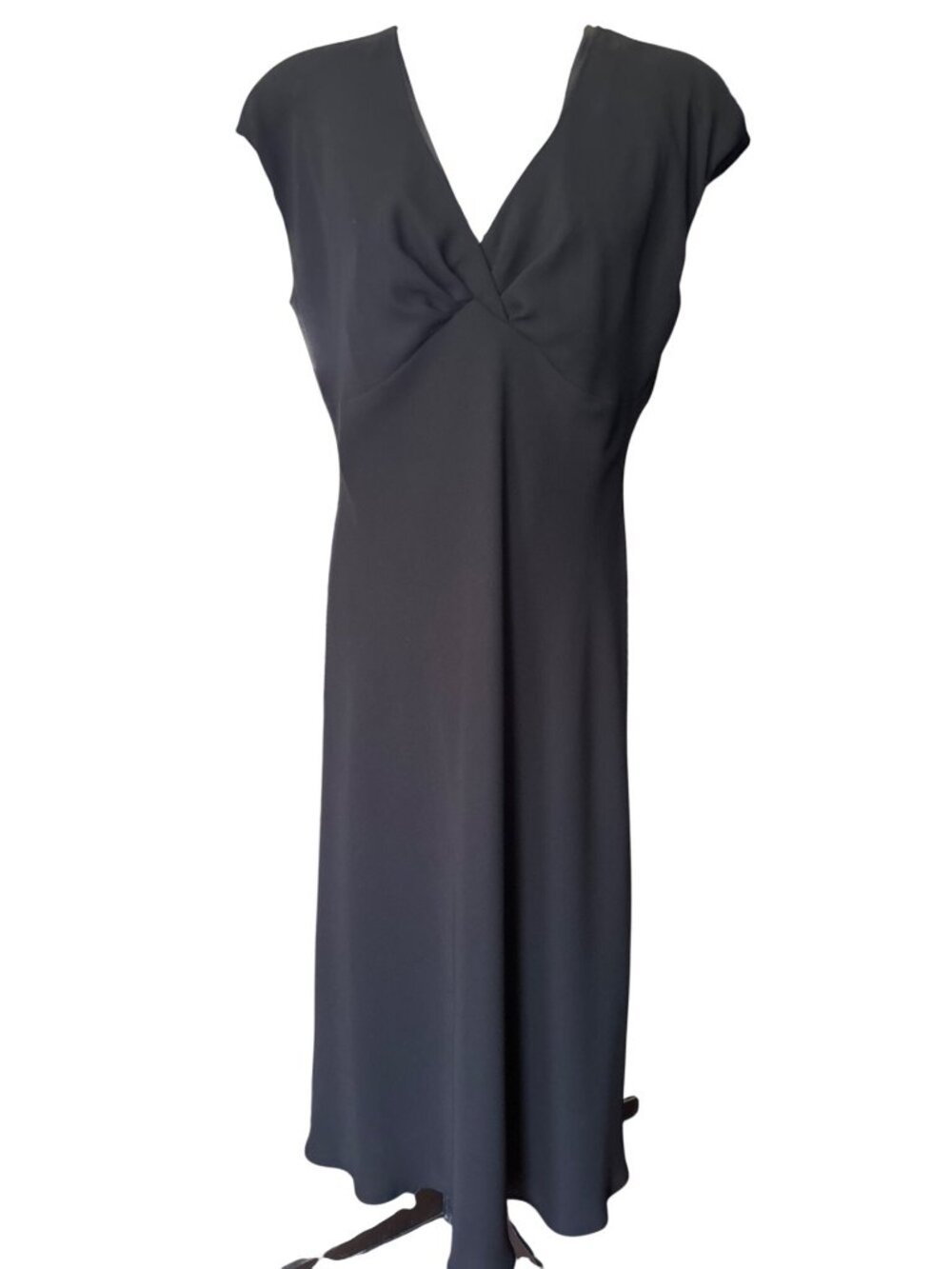 Jones New York Black Cap Sleeve V-Neck Maxi Dress Size 16 Classic Elegant